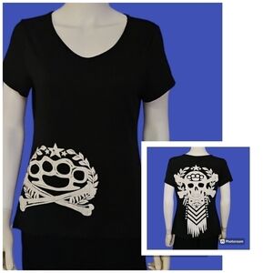 3/$30 FANCYQUBE Skull Crossbones Graphic Short Sleeve V-Neck Gasparilla Baby Tee